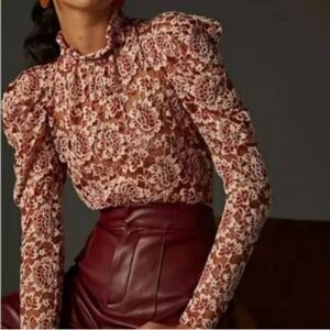 Dolan Anthropologie Sheer Lace Mockneck Blouse